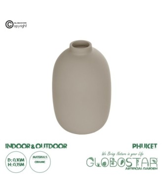 GloboStar® Artificial Garden PHUKET 21276 Διακοσμητικό Κεραμικό Βάζo Καφέ Π10 x Μ10 x Υ15cm